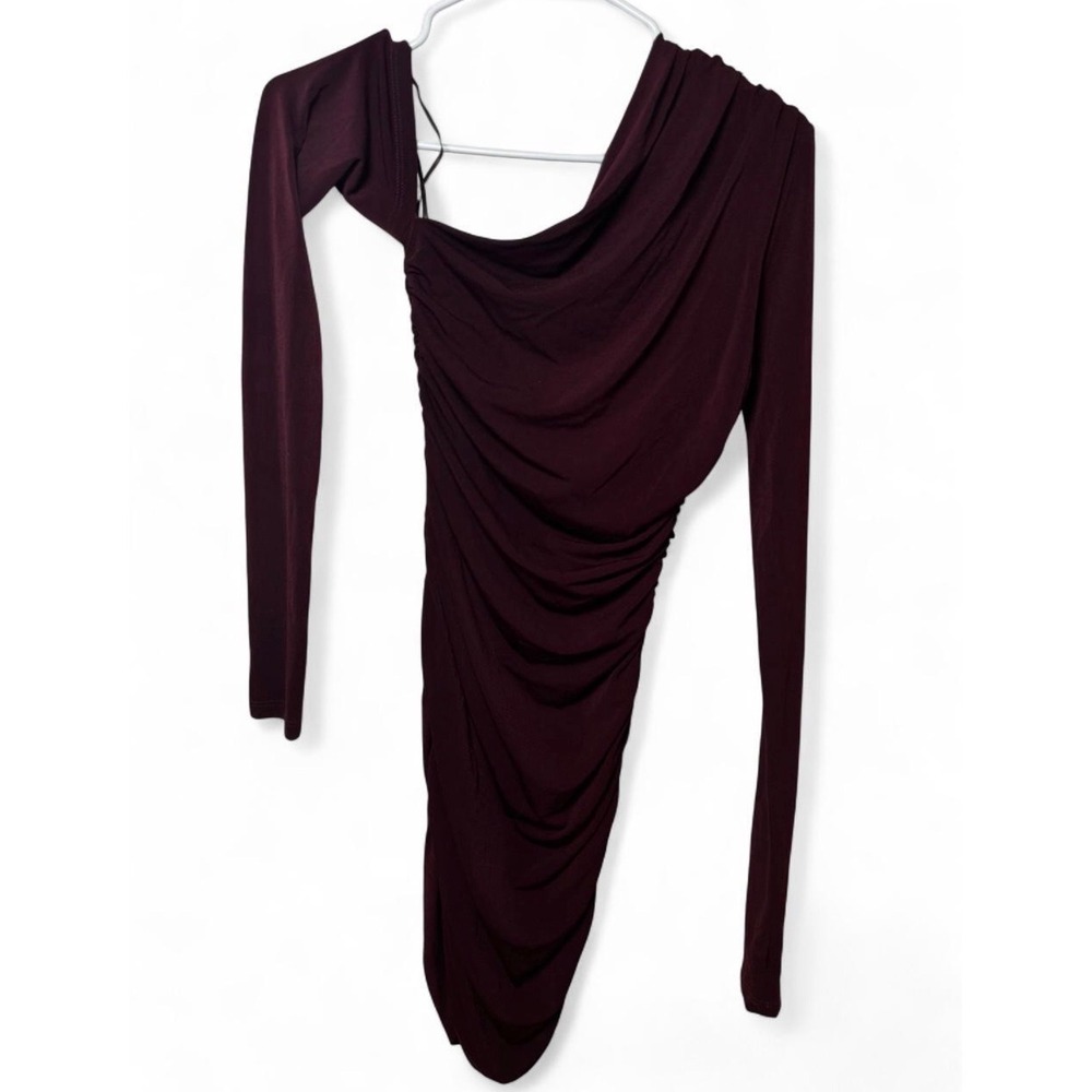 The Andamane Burgundy One Shoulder Ruched Mini Dress Size 40